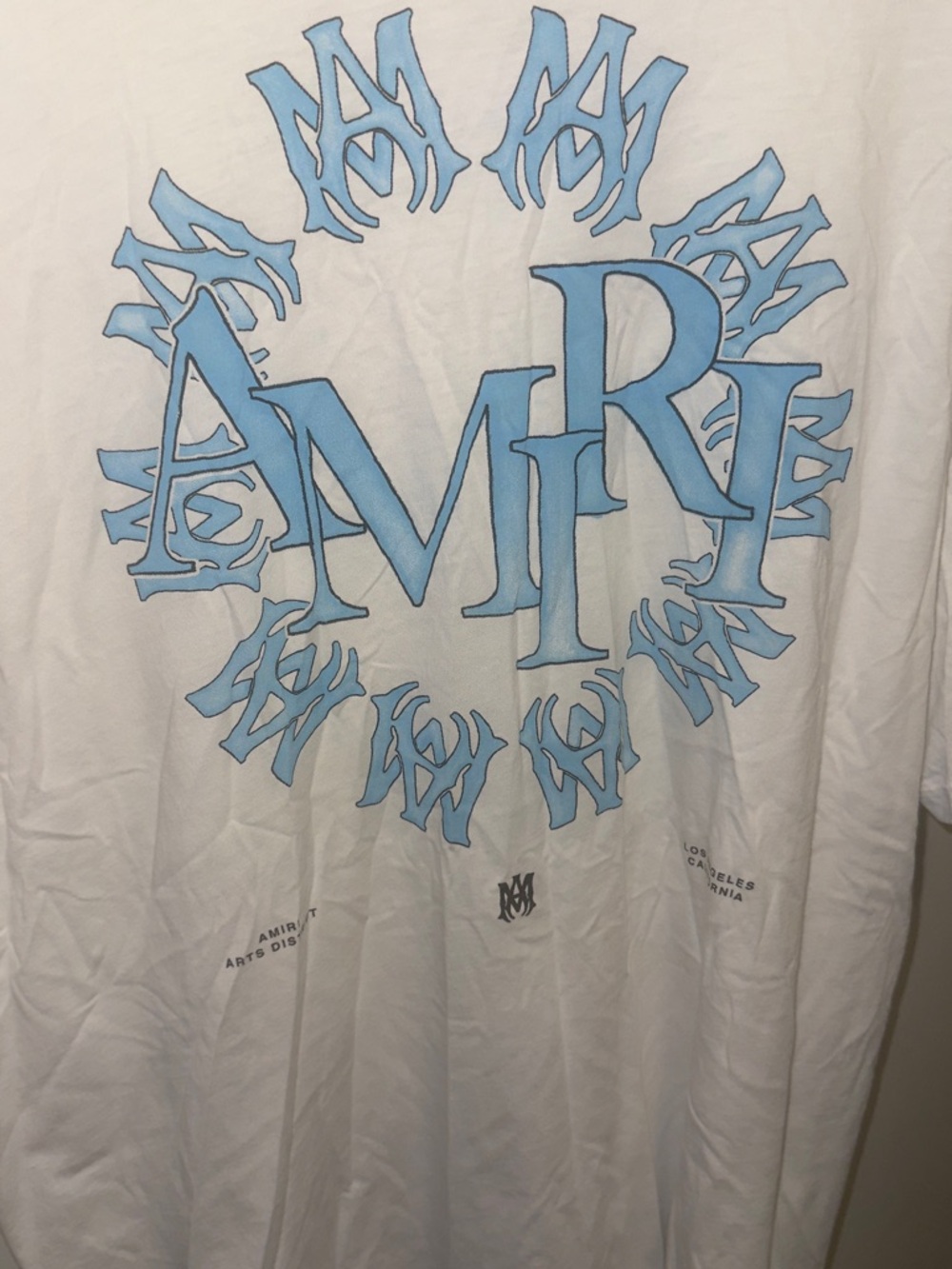AMIRI White Short Sleeve Tee with Light Blue Logo